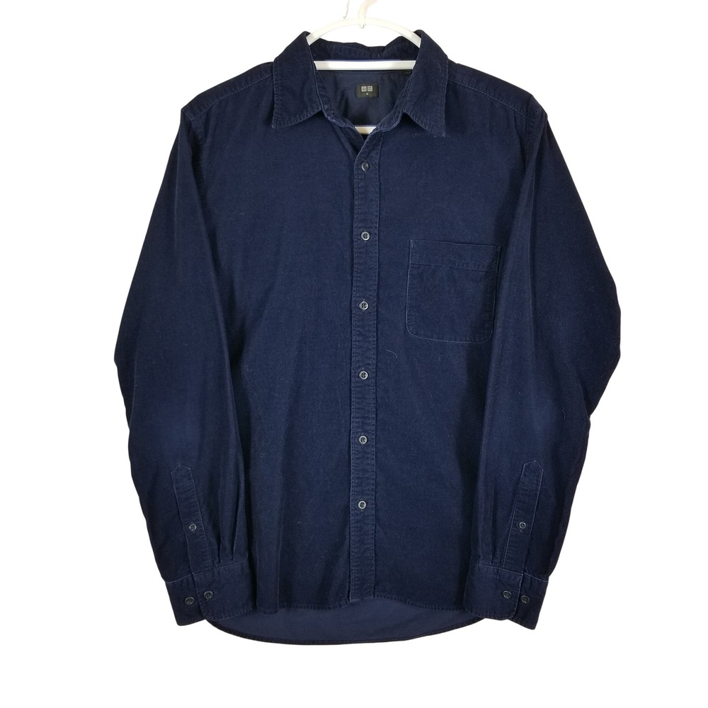 Uniqlo Men Corduroy‎ Button Down Shirt Navy Blue Long Sleeve 100% Cotton M